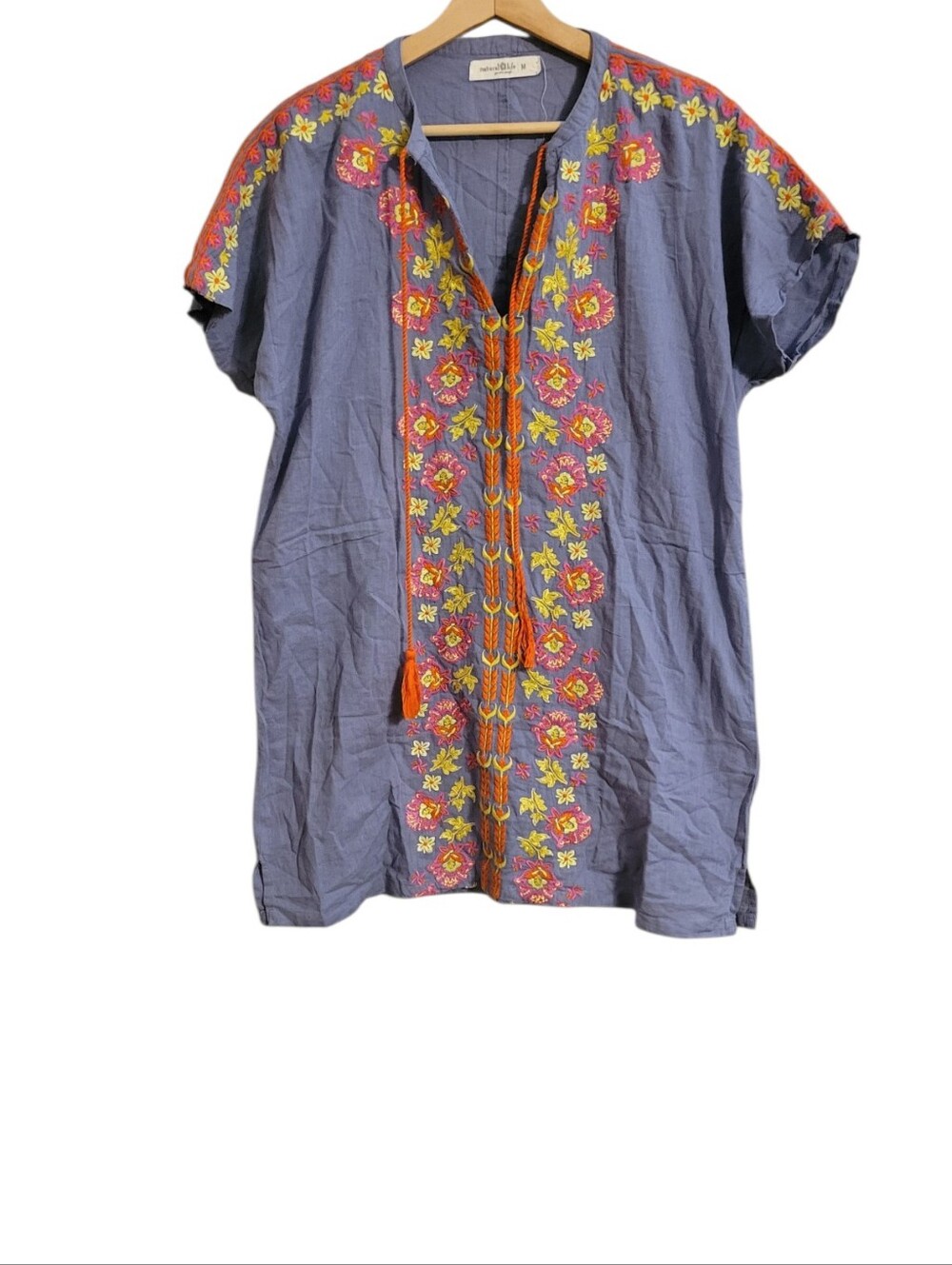 Natural Life Blue Embroidered Floral Tunic Dress